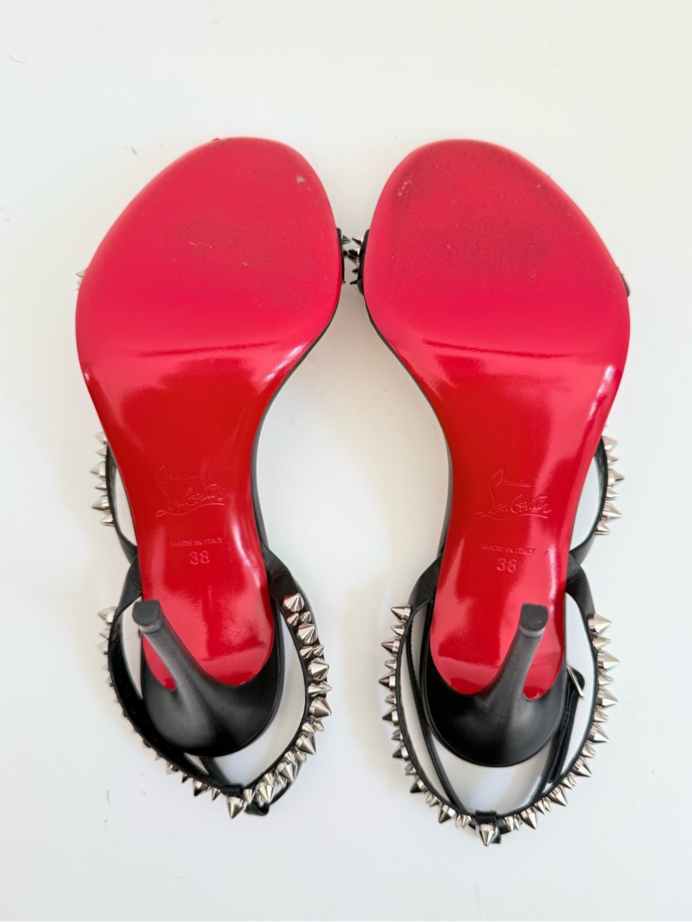 Christian Louboutin Mafaldina Spikes 100 Black Silver Leather Sandals EU 38 - Picture 8 of 11